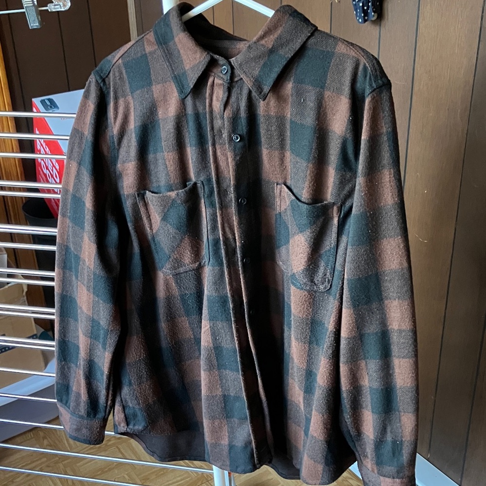 Brown and Black Plaid Button-Up Flannel Shirt